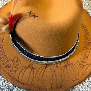 Pumpkin Tan Hat with Feather Accent